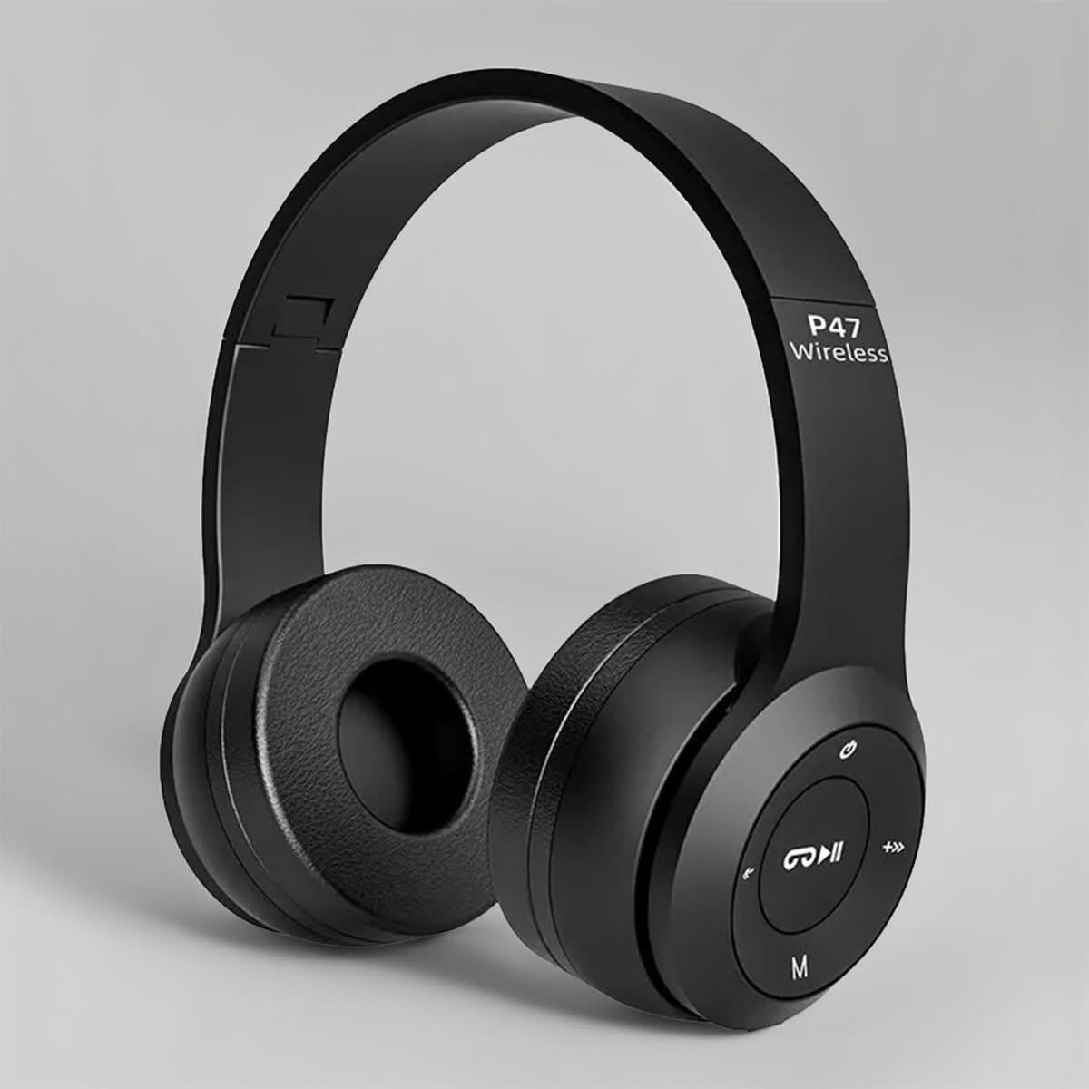 Original P47 Bluetooth Foldable On-Ear Headphones & Ultra-Compact Wireless Earbuds Set – Compatible with All Smartphones