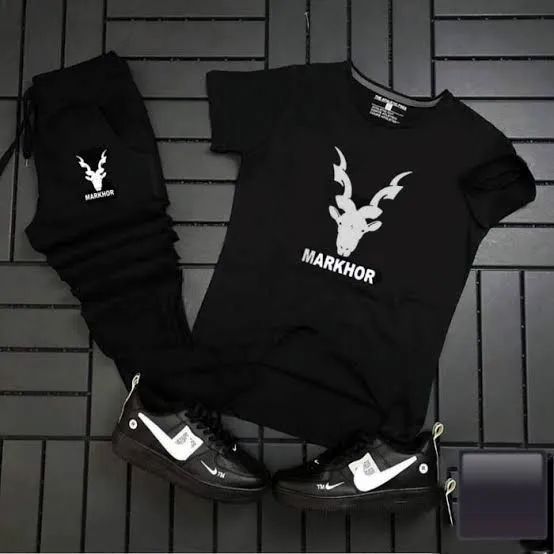 "Againtr Black Summer Printed Tracksuit for Men & Boys – Soft, Comfortable T-Shirt and Trouser Set"