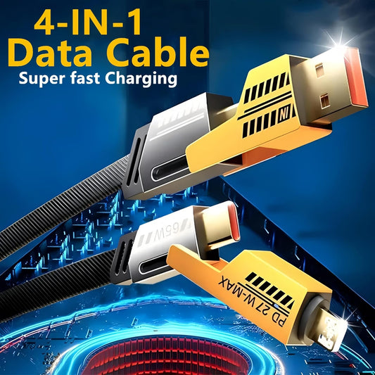 4-in-1 Multi USB Charging Cable – Fast PD Charger Cord Compatible with iPhone, iPad, Samsung, MacBook & USB-C Devices