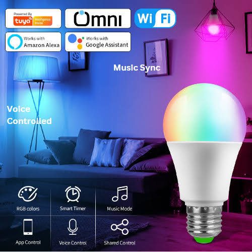 (NW000397) Smart WiFi RGB LED Bulb – 13W, Dimmable & Color Changing, Voice Controlled, 220V