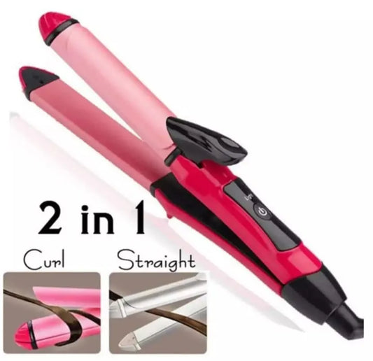 2-in-1 Nova Hair Straightener & Curler – Dual-Use Styling Tool with Quick Heat-Up, Ceramic Plates for Smooth Straightening & Effortless Curls | Model NH-2009 | Portable & Lightweight, Perfect for Home or Travel