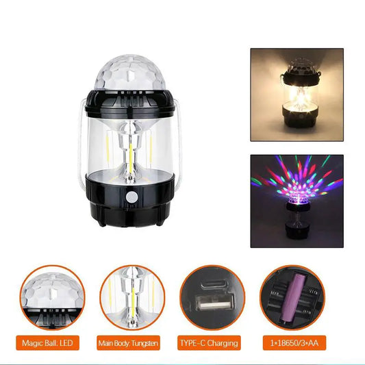 Rechargeable 2-in-1 Camping Lamp & Disco Stage Light – Includes USB Cable (Random Color)