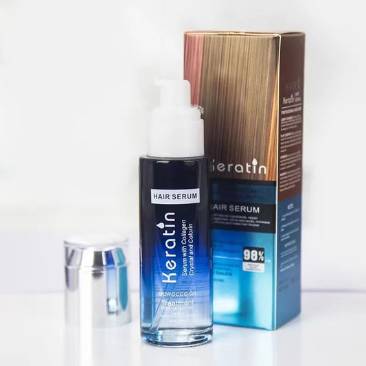 Keratin Hair Serum with Collagen & Moroccan Oil – 80ml | Professional Salon Formula for Damaged Hair | Moisturizing, Smoothing & Shine-Boosting Treatment