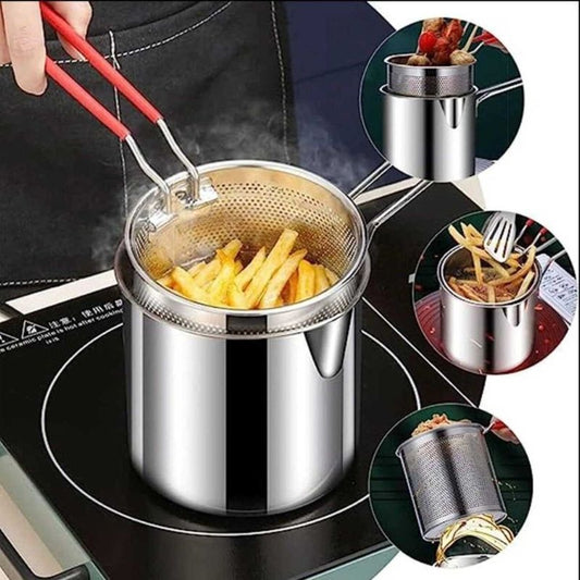 Stainless Steel Deep Fryer Pot with Strainer – Heavy-Duty Frying Pan for Home Use – 1200ml Oil Capacity