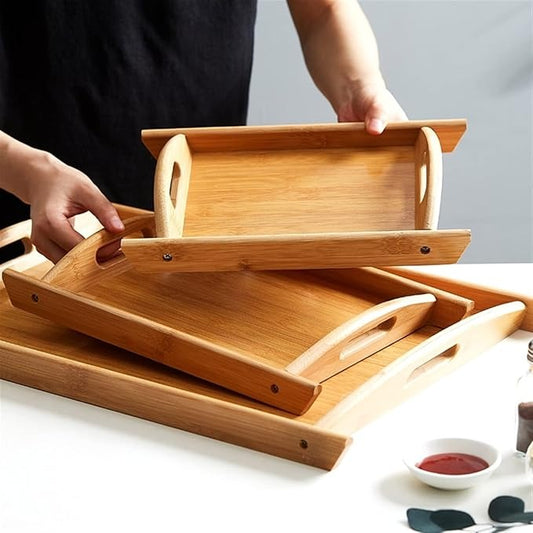 3-Piece Wooden Serving Tray Set – Premium Quality Trays for Kitchen & Home Use | Rustic Wood Serving Trays