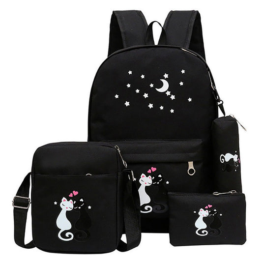 4-in-1 School Bag Set for Children – Fashionable Canvas Backpack with Matching Pencil Case, Lunch Bag & Pouch – For Boys & Girls